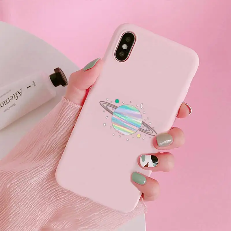 

Aesthetic space starry sky Phone Case Candy Color Pink for iPhone 11 pro XS MAX 8 7 6 6S Plus X 5S SE 2020 XR