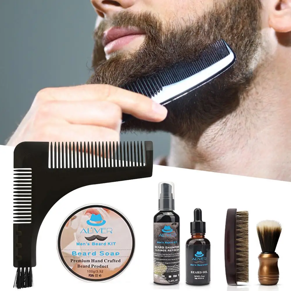 

8Pcs/set Men Beard Kit Styling Tool Beard Aprons Balm Beard Oil Comb Moisturizing Wax Styling Scissors Beard Care Set