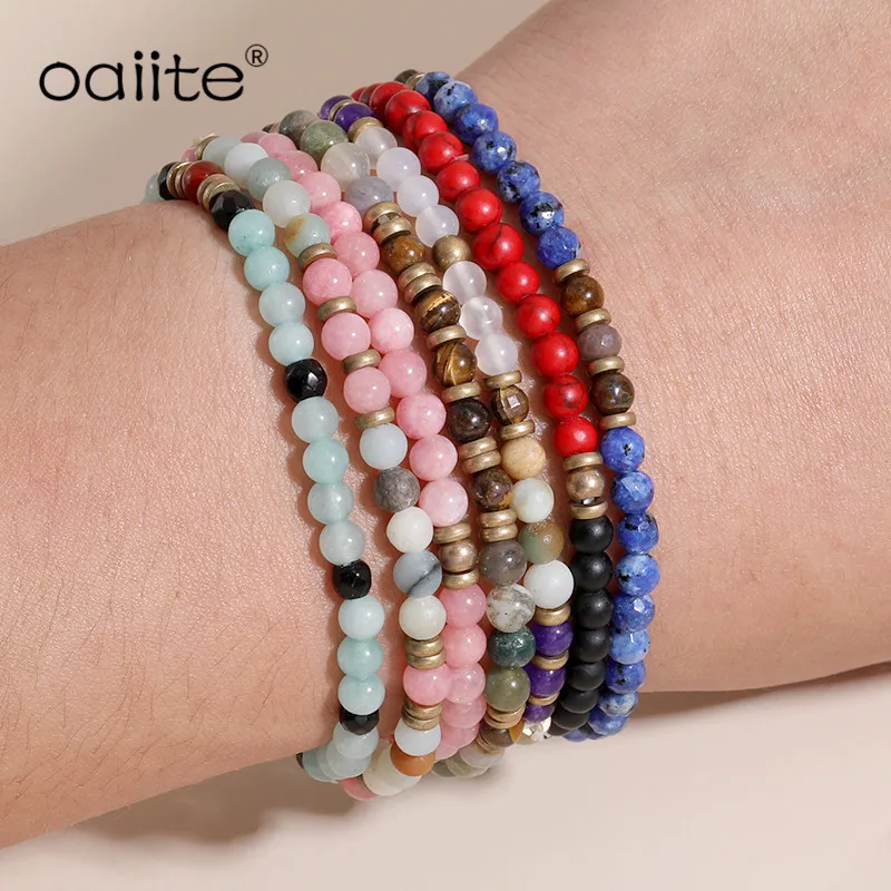 4 мм Природный камень бисер браслет Исцеление йогой розовый кварц авантюрин