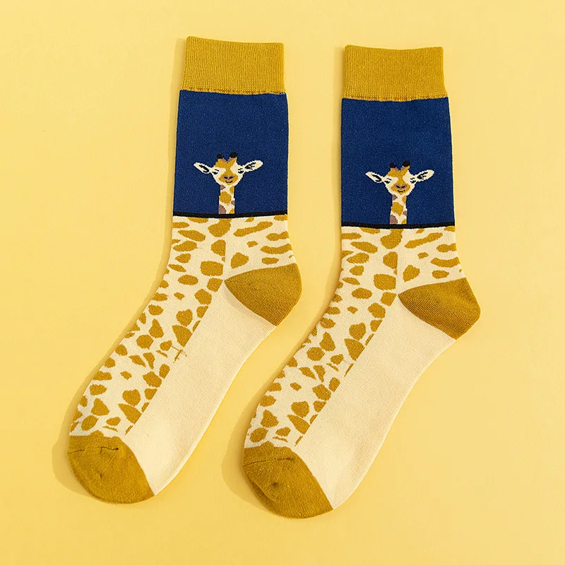 Zebra Flamingo Giraffe Dinosaur Animal Socks Streetwear Funny Cartoon Pattern Novelty Cotton Warm Short Happy Women Men Socks