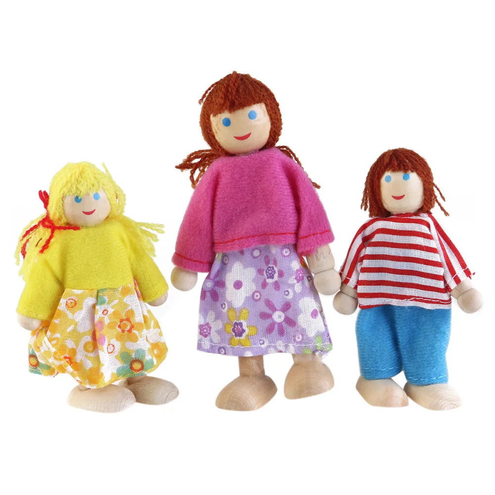 

6pcs Wooden Puppet Toys Cartoon Family Dolls for Children Gift (Random color)