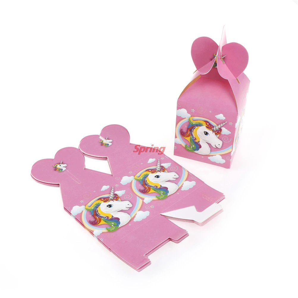

Hot 6pcs/lot Unicorn theme Cartoon paper bags baby shower souvenirs gift candy boxs birtay party decorations on sale