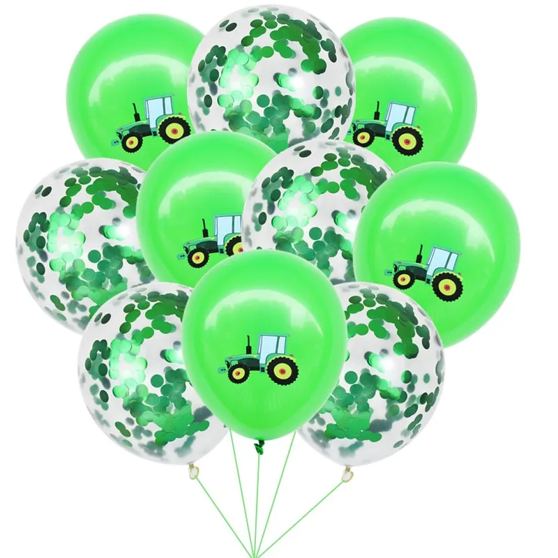 Farm Green Theme Happy Birthday Backdrop Balloons Tractor Construction Vehicle Vinyl Background Party Decoration | Дом и сад