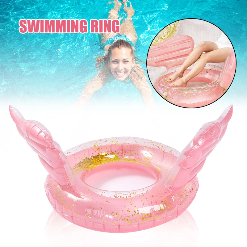 

2021 Cartoon Swimming Ring Inflatable Glittery Water Swimming Seat with Wings for Pool Summer 100cm Diameter N66