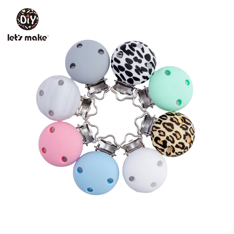 

Let's Make 10pcs Round Clip Silicone Pacifier Clips Nipples Holder Silicone Dummy Chain Accessories Clamp Leopard Soother Clasps