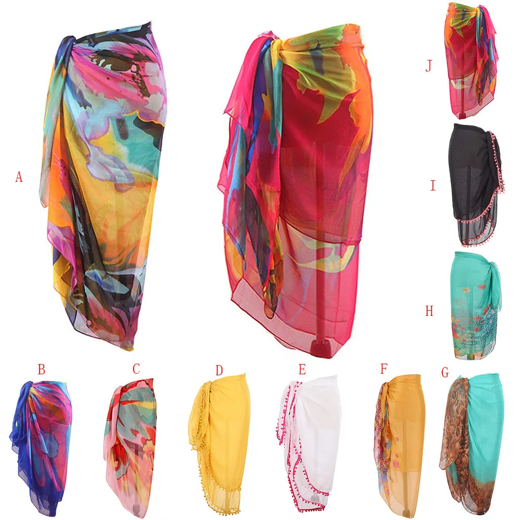 Женский шифоновый купальный костюм в богемном стиле Пляжное Платье-парео-шарф