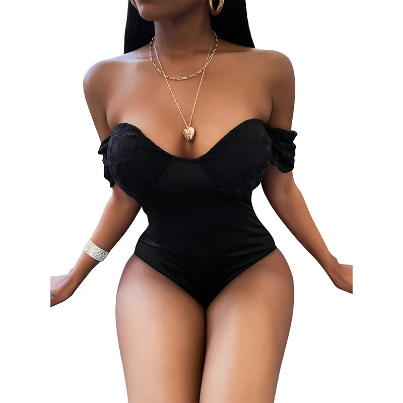 

LUCKYFRIDAYF Sexy Black Push Up Lace Slim Breast Wrap Women Bodysuit Combinaison Femme Pantalon Jumpsuit Kombinezon Damski XL