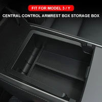 for tesla model 3 2021 model y car central storage box organizer container flocking storage case holder car interior accessories