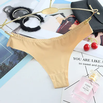 Ice Silk Thong Sexy Pantie Seamless G String for Women Underwear Ladies Underpants Low Waist Bikini sexy solid color 2019 |