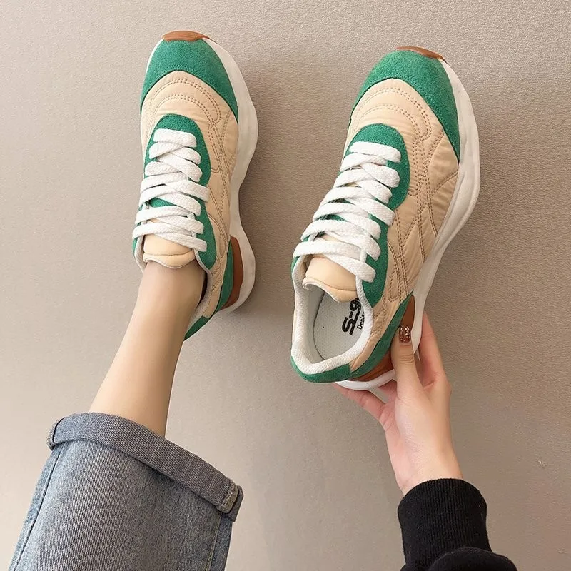 

Autumn Breathable Old Shoes Female New HongKong Style Color Matching Casual Sports Shoes Thicksoled Fashion Women Shoes Ins Tide