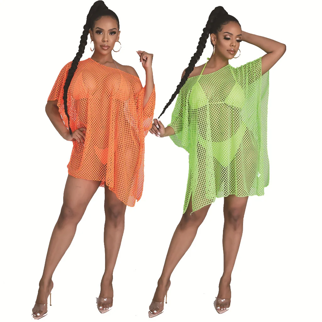

Сексуальное модное суперэластичное Сетчатое платье, однотонное пляжное платье с вырезами, летняя повседневная накидка, платья, женский куп...
