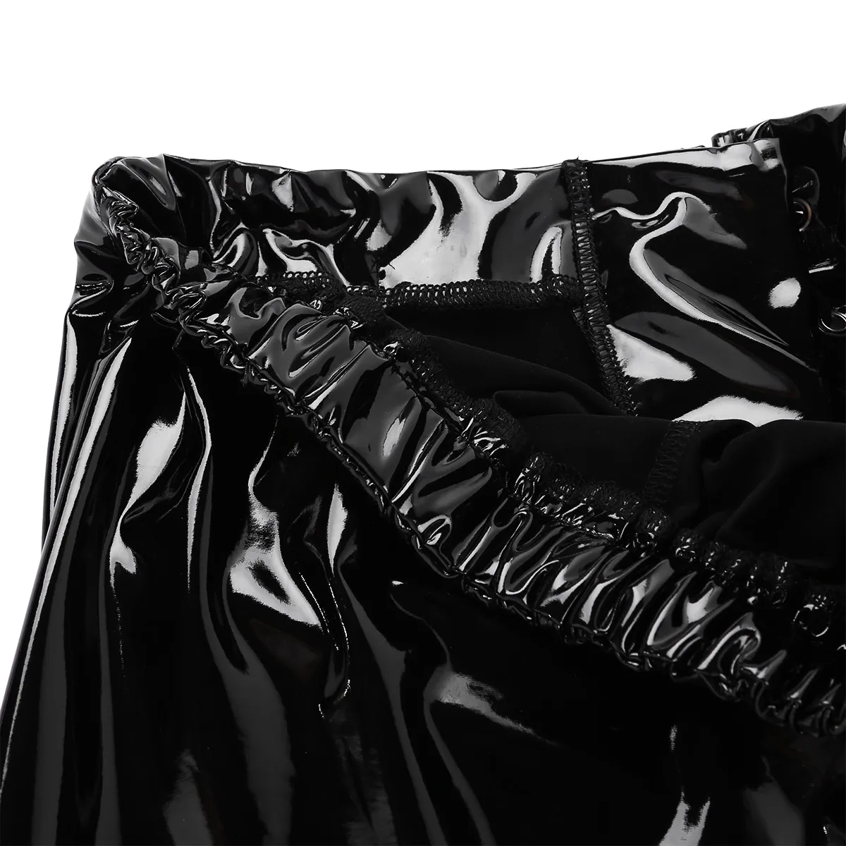 Модные женские черные мокрого вида из искусственной кожи с высокой талией