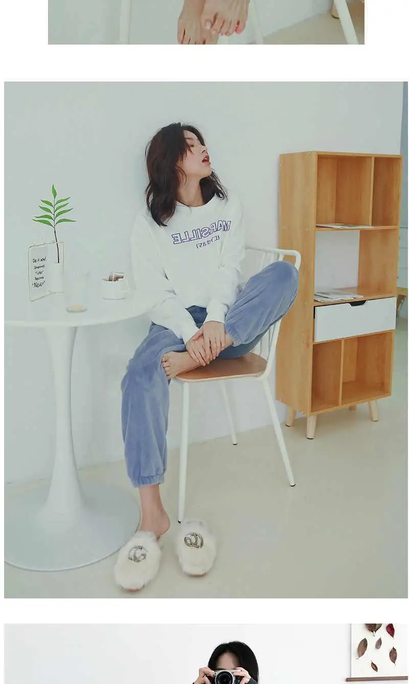 Vangull Winter Flannel Casual Pants Letter Embroidery Harem Pants New Warm Joggers Comfortable Elastic Waist Ankle-Length Pants