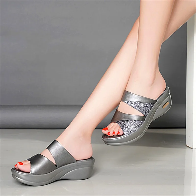 Сандалии женские с открытым носом босоножки на танкетке толстой подошве обувь