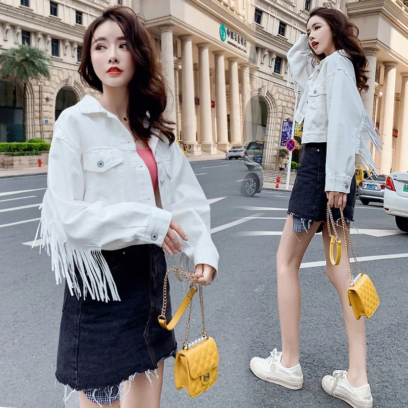 

FAKUNTN Fringed denim jacket women jean jackets 2021