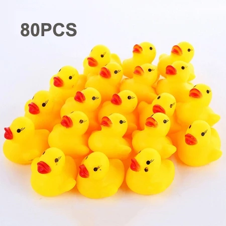 80pcs 60-120 шт./лот милые резиновые утки детская ванночка игрушки для душа плавательный бассейн визгливый звук резиновые игрушки для детей - Цвет: 80pcs