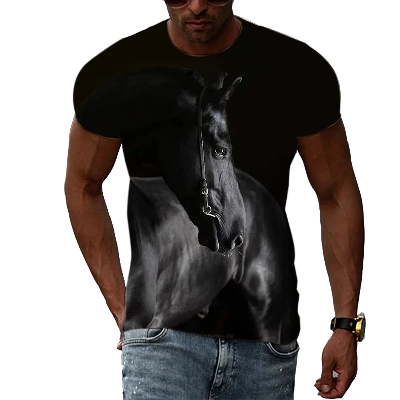 Футболка мужская с изображением лошадей модная повседневная тенниска 3D-принтом