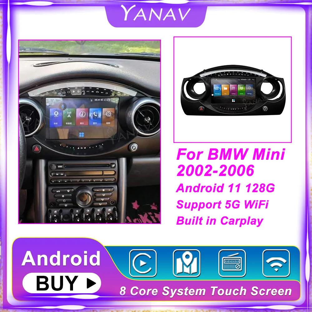 

Автомагнитола на Android 11 для BMW Mini 2002-2006, автомобильный видеостереоприемник, GPS-навигация, мультимедийный плеер со встроенным Carplay
