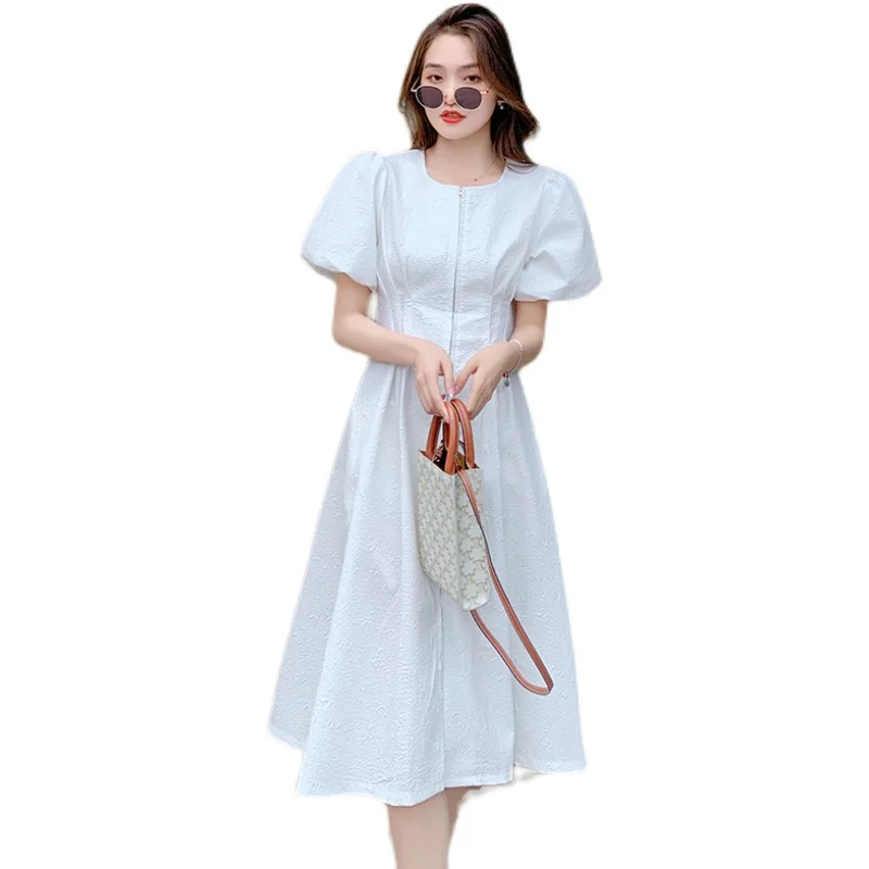 

New film Hepburn wind white dress summer collect waist show thin, hubble-bubble sleeve temperament of French