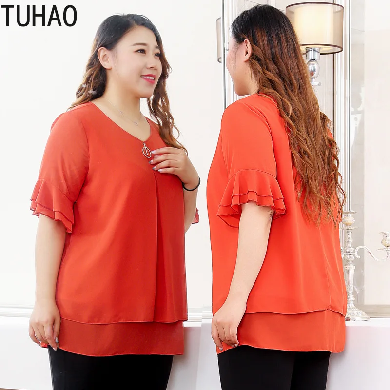 Блузка женская летняя оранжевая 10XL 8XL MS05 | Женская одежда