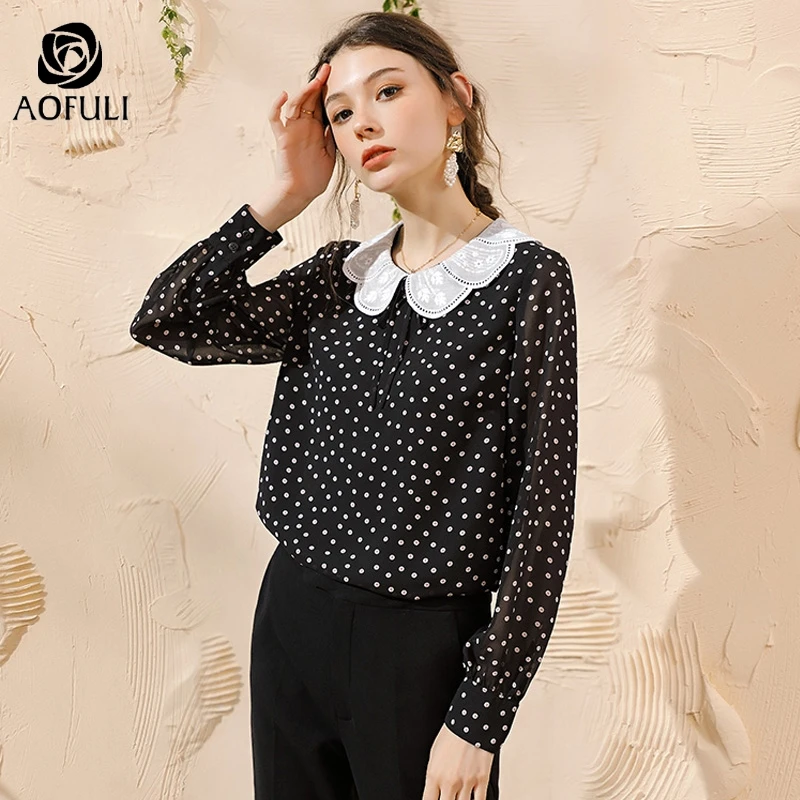 L ~ 4XL 5XL модная Осенняя рубашка с принтом в горошек выдалбливающимся волнистым