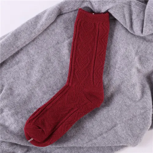 RETRO RED CHAOZHU, Осень-зима, шерстяные плотные теплые базовые однотонные носки, в рубчик, свободные, наборные, базовые носки для женщин - Цвет: RETRO RED