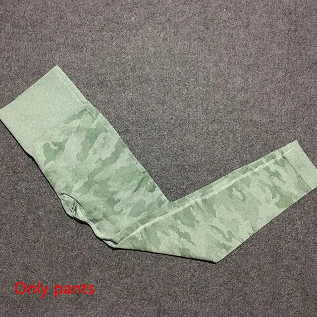 Green Pants 3 шт., камуфляжный бесшовный комплект для йоги, леггинсы с высокой талией, спортивный бюстгальтер с длинным рукавом, укороченный Топ для женщин, одежда для бега, спортивный костюм для фитнеса - Цвет: Green Pants