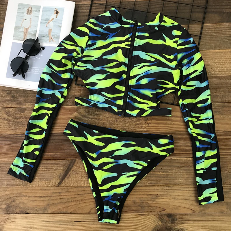 Сексуальный женский купальник с длинным рукавом 2020 на молнии в африканском стиле