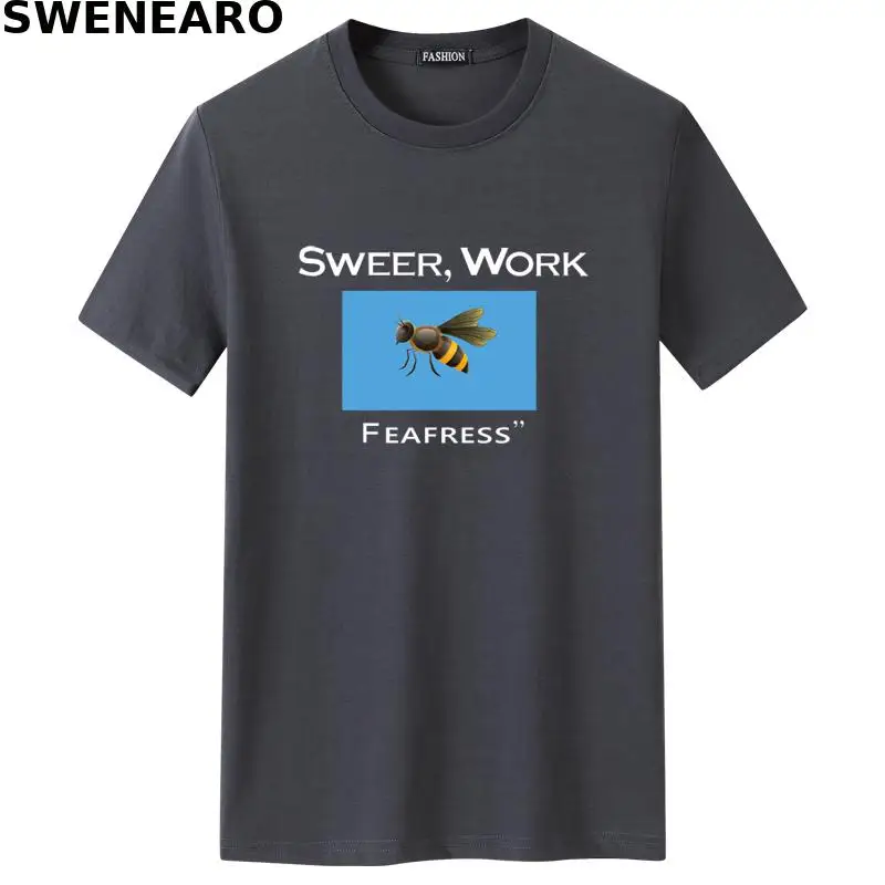 

SWENEARO summer new blue bottom bee printing T-shirt men's casual O-neck short-sleeved brand T-shirt men's breathable T-shirt