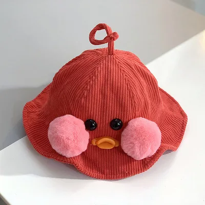 red SLKMSWMDJ, детская Рыбацкая шляпа, теплая Вельветовая Плавательная шапочка, осенне-зимняя шляпа для мальчиков и девочек, милая детская шапка с рисунком, 6 цветов - Цвет: red
