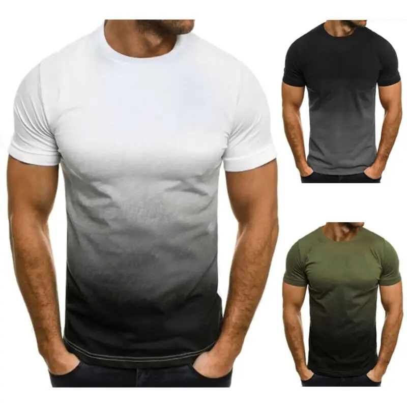 

Men 3D Gradient Short Sleeve Crew Neck Summer T-shirt Casual Fashion Tops New