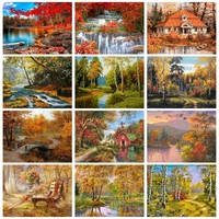 ruopoty acrylic paint by numbers diy drawing pictures by numbers autumn landscape painting numbers for adults home decors