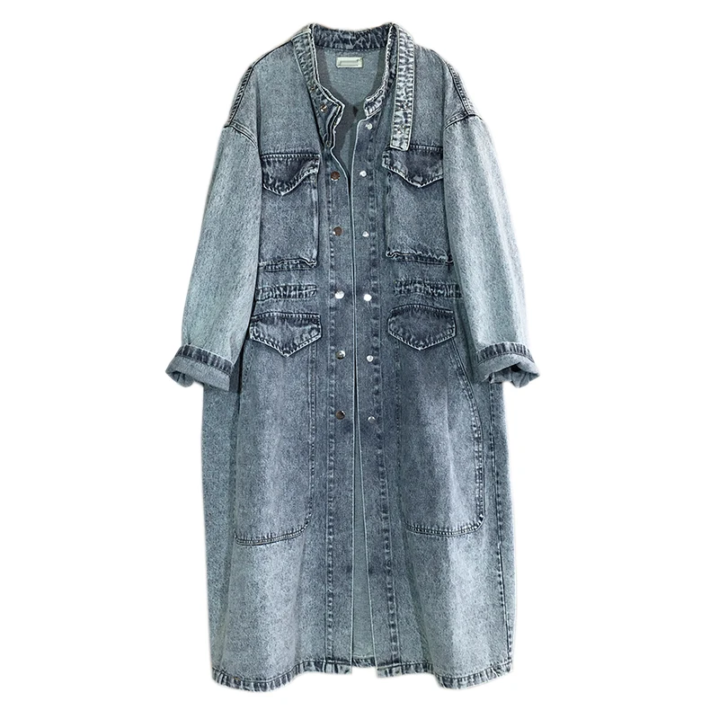 

SuperAen Spring and Autumn New Denim Windbreaker Loose Plus Size Medium Length Trench Coat for Women