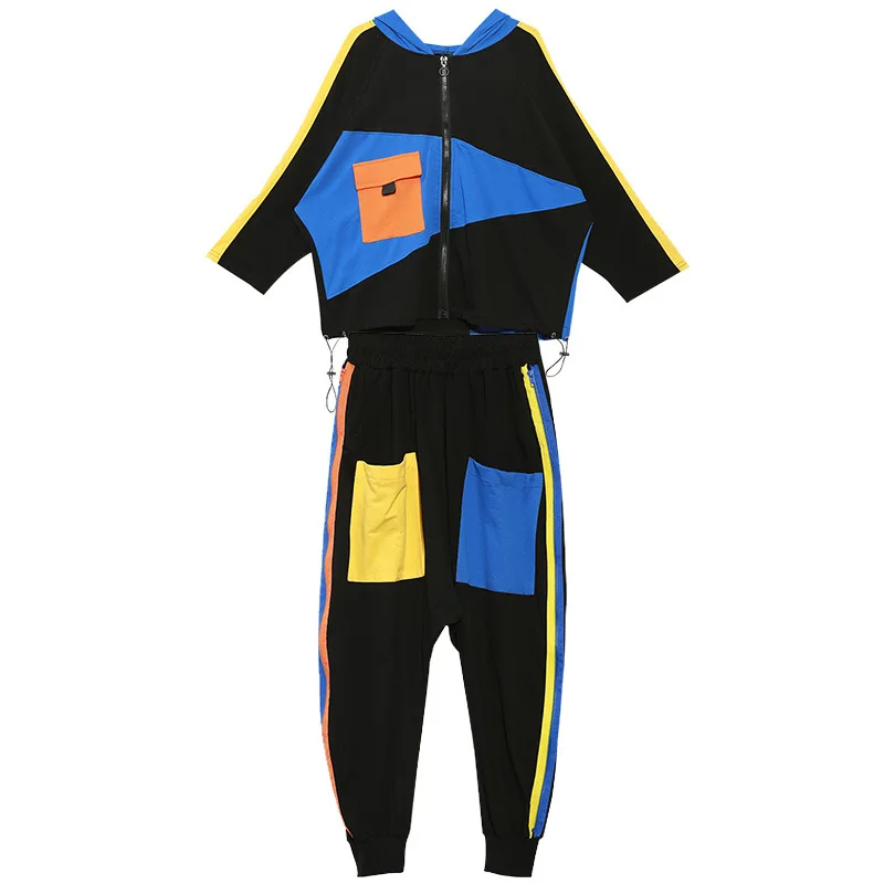 

Women's two-piece suit 2020 summer new hit color cardigan suit female personality elastic waist harem pants two-piece suit