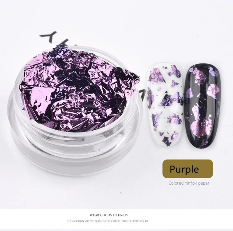 Purple 1 коробка алюминиевая фольга для ногтей двухсторонняя красочная неправильная наклейка из фольги бумага 3D блестки хлопья лазер DIY Маникюр украшения - Цвет: Purple