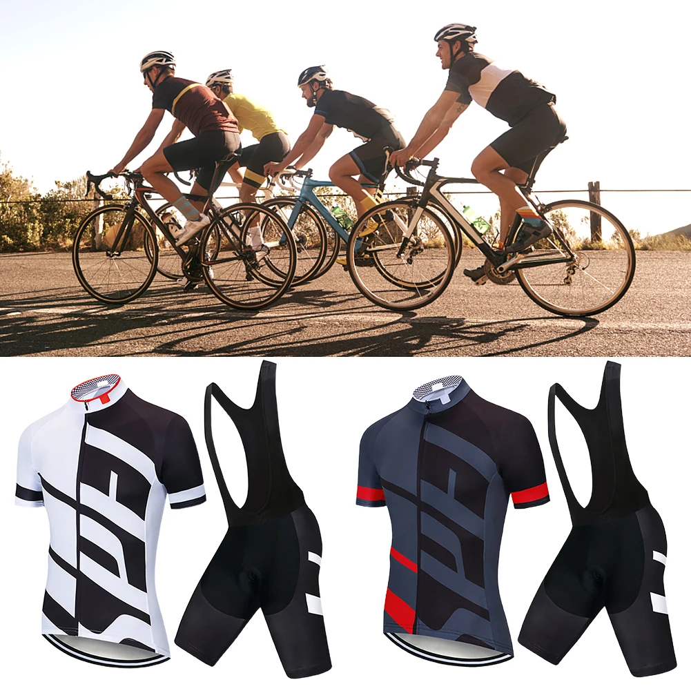 

Men Summer Short Sleeve Racing Hiking Outdoor Elastic Sport Non Slip Cycling Jersey Set Soft Quick Dry Breathable Bib Pant