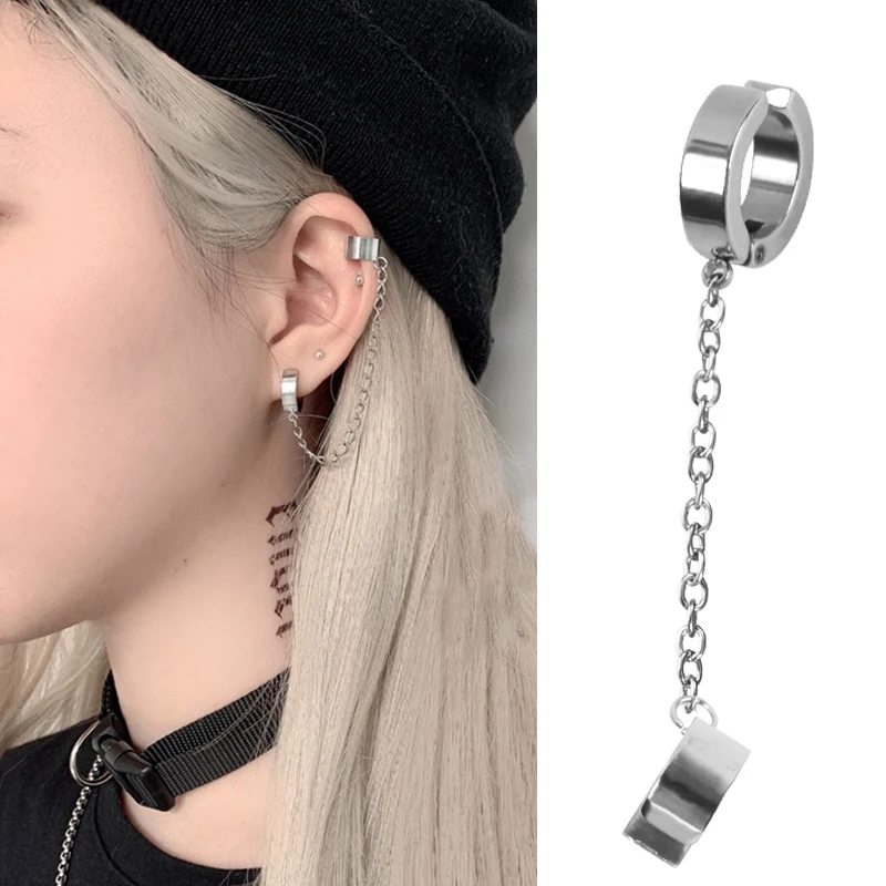 

Новые Модные клипсы для женщин и мужчин в стиле хип-хоп 2021 Модные клипсы из нержавеющей стали в Корейском стиле Простые Серебряные клипсы на цепочке