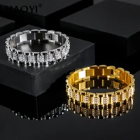 goldsilver personalized 13mm stainless steel mens watch strap bracelets bangles for men hand jewelry accessories with cz