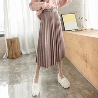elegant solid midi pleated skirt women 2020 autumn winter ladies korean red black high waist with belt school long skirt female
