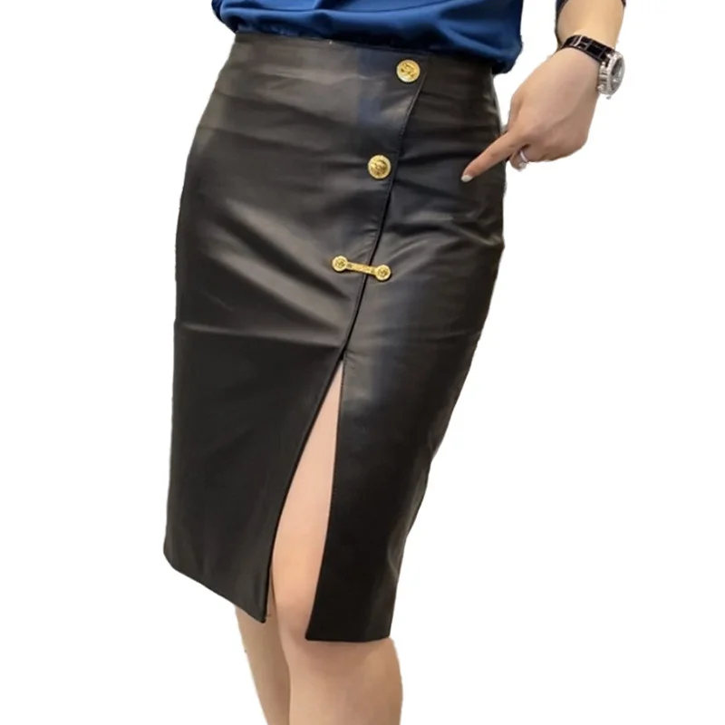 Women Skirt Natural 100% Sheepskin Leather 2022 Fashion Long Skirt Real Sheepskin Leather Skirt