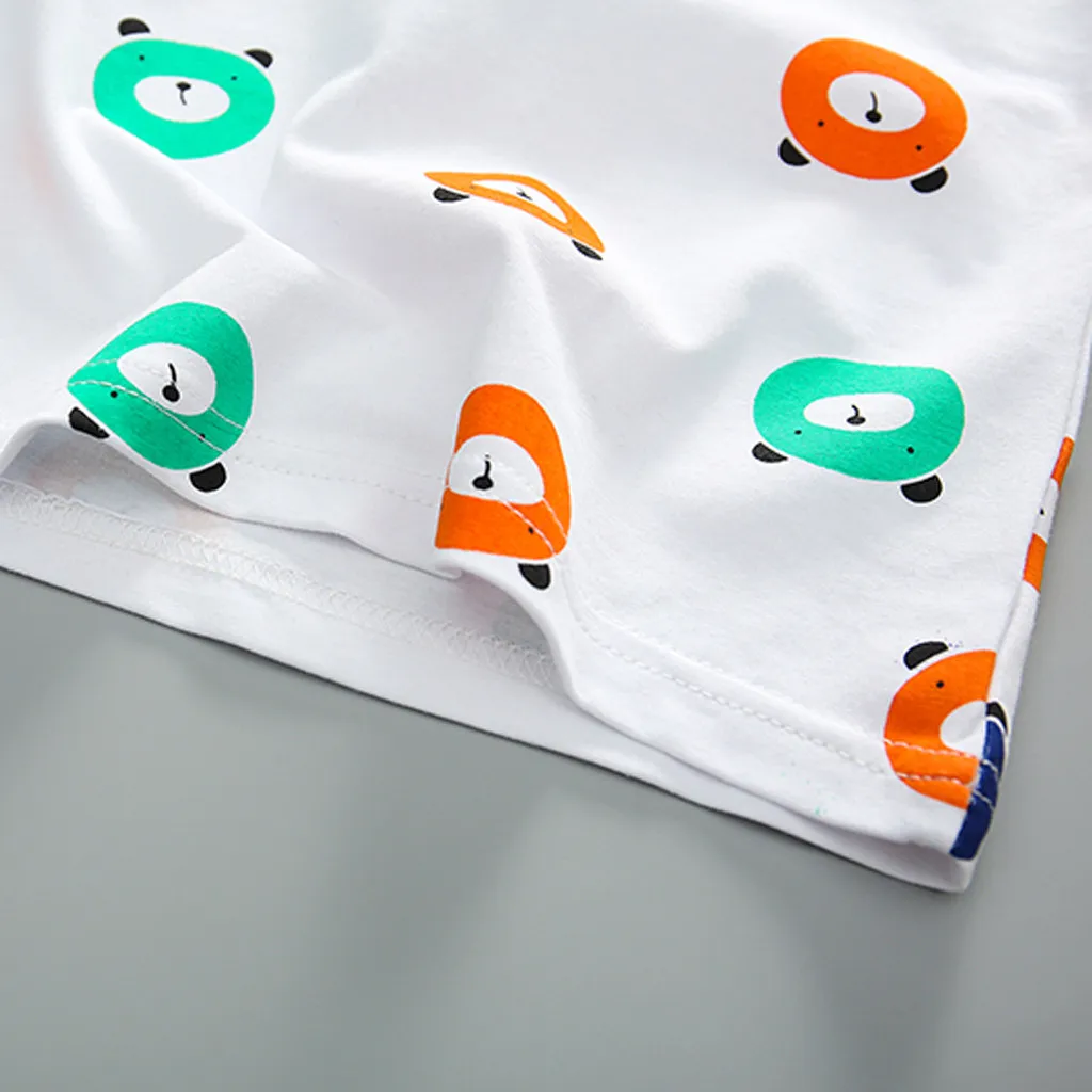 Детская летняя одежда топы с короткими рукавами и принтом медведя для