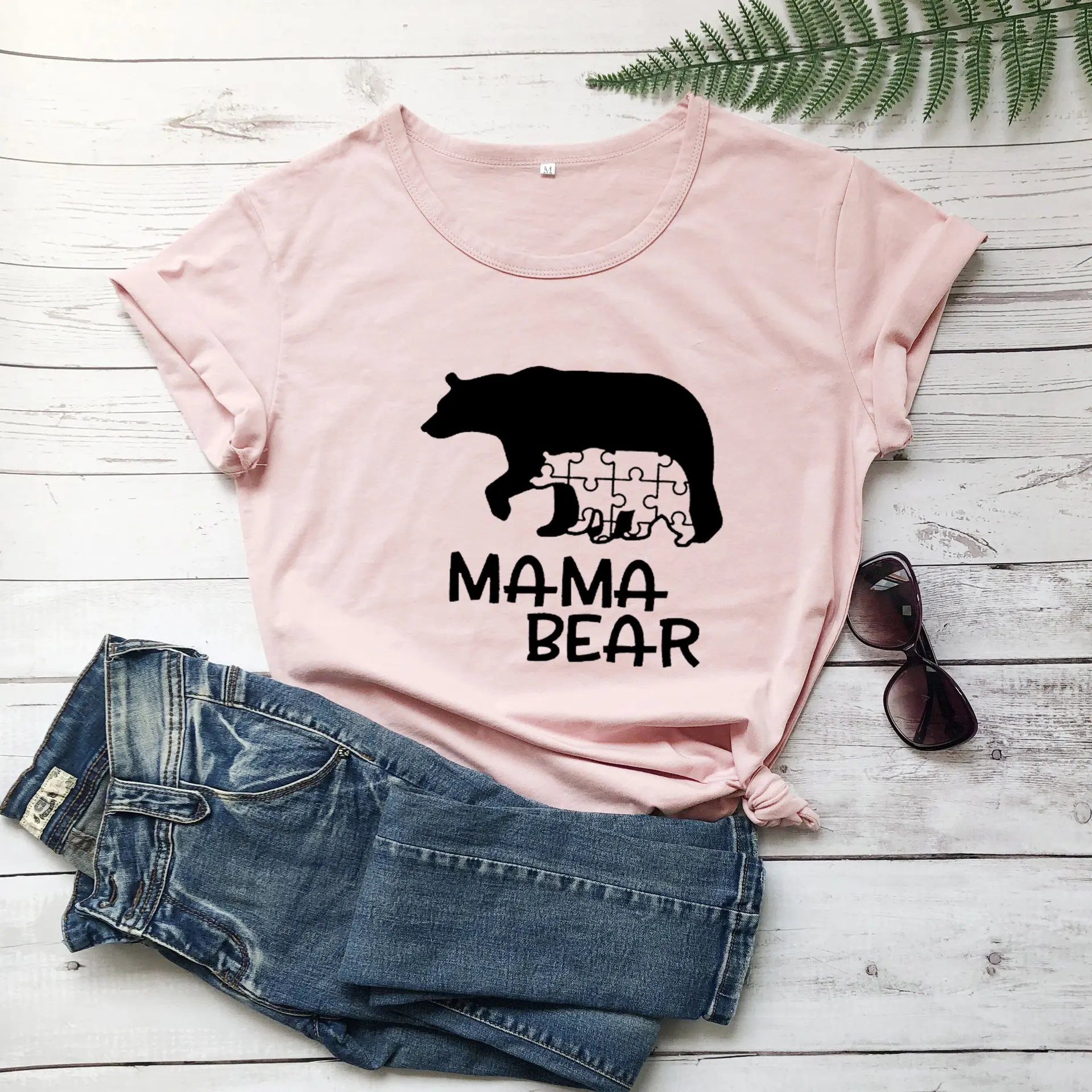 

100% Pure Cotton T Shirt Mama Bear Print Women Short Sleeve O Neck Loose Tshirt 2020 Summer Tee Shirt Tops Camisetas Mujer