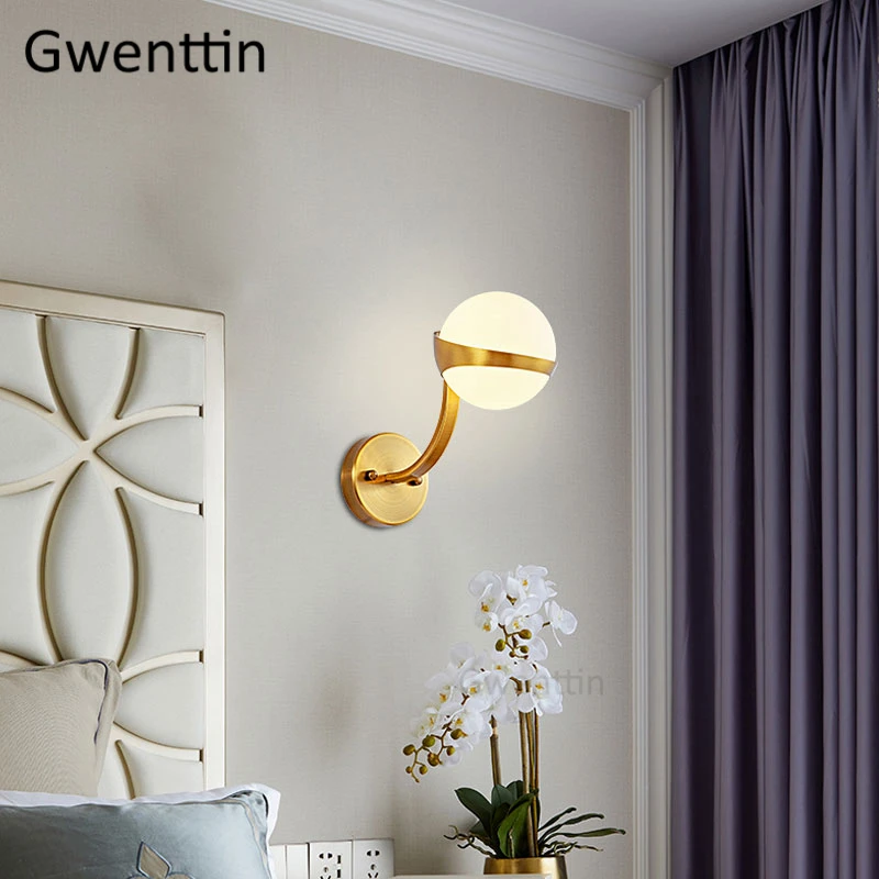 Скандинавские золотые Настенные светильники стеклянный шар бра Led Зеркальный