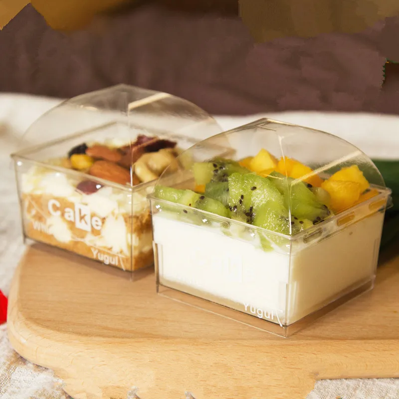 

25pcs High quality square clear hard plastic dessert cups diy favors pudding ice cream cup mousse cake pastry packaging boxes