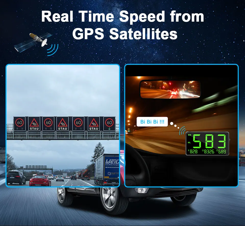 Автомобильный HUD Дисплей автомобильный универсальный gps спутниковый измеритель скорости HD Скорость ing сигнализация C60