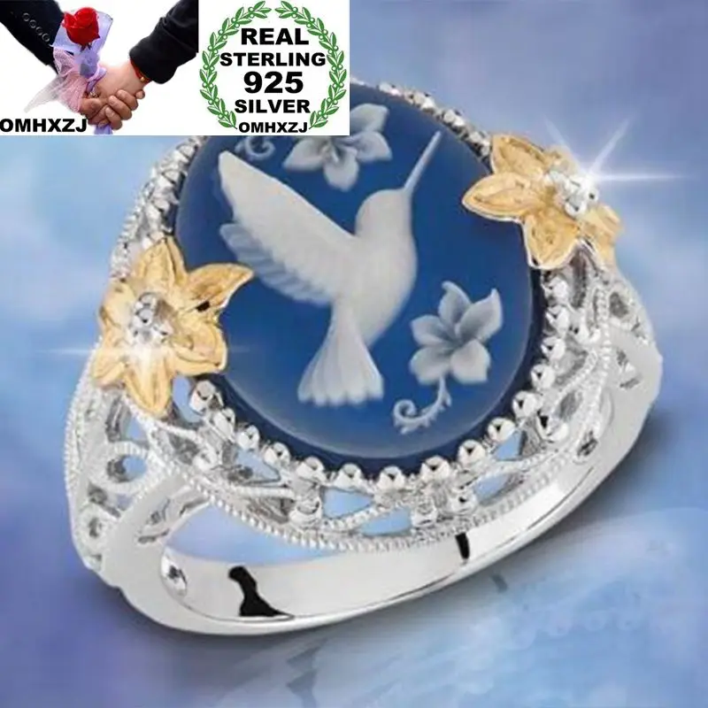 

OMHXZJ Wholesale European Fashion Woman Man Party Wedding Gift Bird AAA Zircon 925 Sterling Silver 18KT Yellow Gold Ring RR392