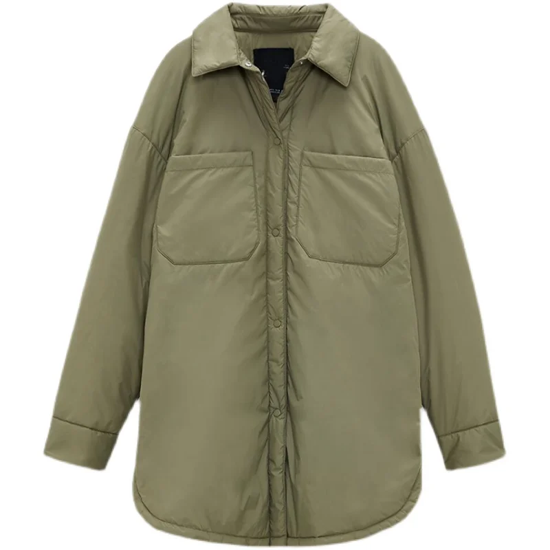 

Za-chaquetas para mujer, Parka delgada de gran tamao, chaquetas de camisa para mujer, prendas de vestir exteriores verde, abrig