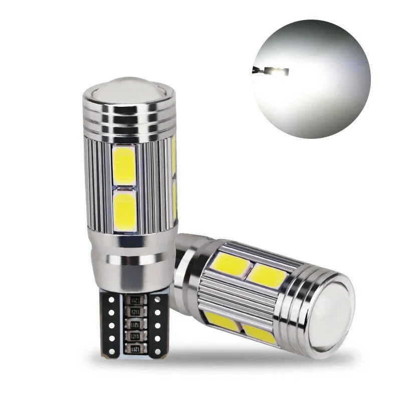Светодиодная лампа 5 Вт, 50 шт., W5W T10, Canbus, без ошибок, 12 В, 6000K, 5630, 10 SMD, для автомобиля, 5 светодиодов, клиренс клиновидный, боковой поворосветильник сигнал, супер яркий белый