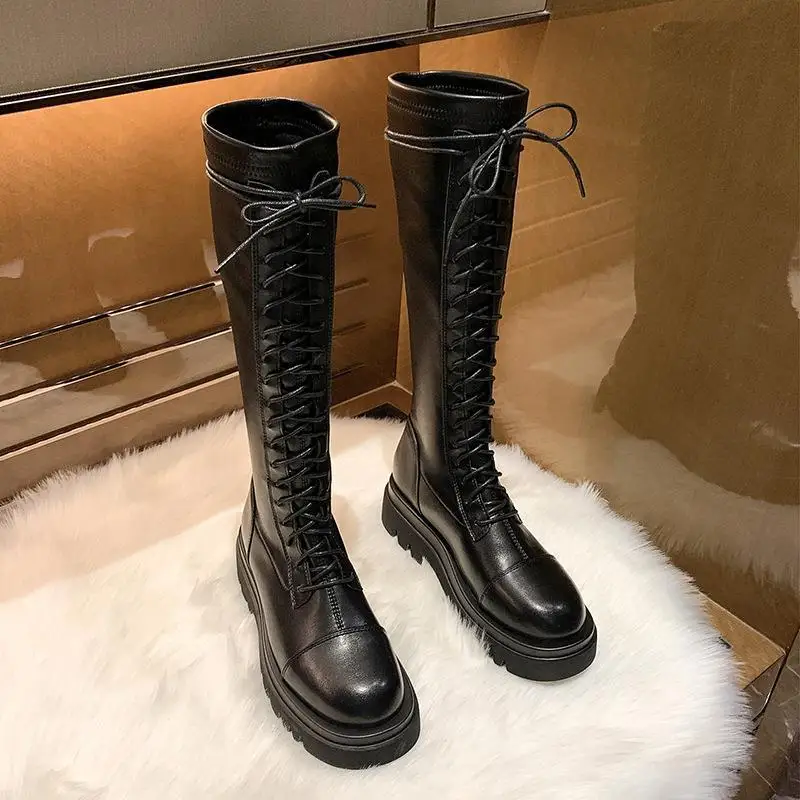 

2021 Autumn and winter new plus velvet high boots Martin thin boots mid-tube knight boots