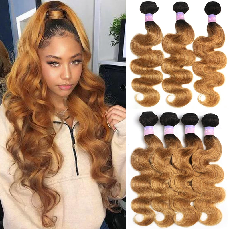 

Brazilian Human Hair Bundles 1B/27 Ombre Brown Body Wave Hair Weave Bundles 8-26inch KEMY HAIR Non-Remy Hair Extension 1/3 PCS